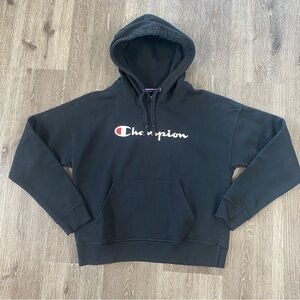CHAMPION men’s black hoodie size small casual slightly faded